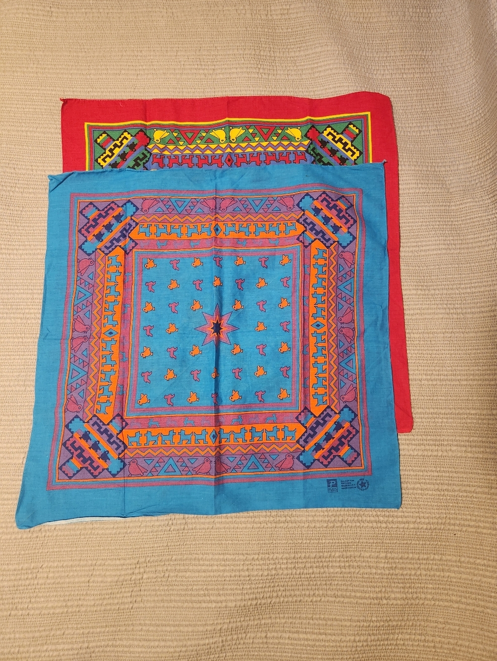 VTG Paris Bandana Southwestern Aztec Geometric Print Made In USA 90s Lot Of 2